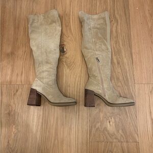 Vince Camuto Eyana 2 Beige Suede Over-the-Knee Block Heel Boots